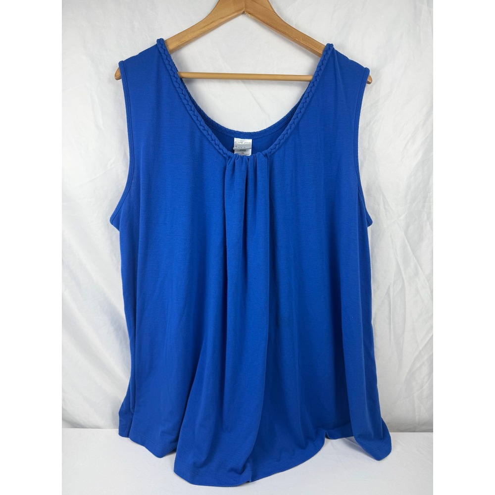 Just My Size JMS‎ Blue Blaze Braided Neck Pleated Sleeveless Tank Top 3X 22W 24W